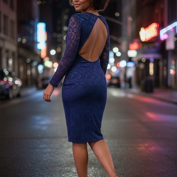 VS Elegant Navy Lace Dress - Picture 7 of 7